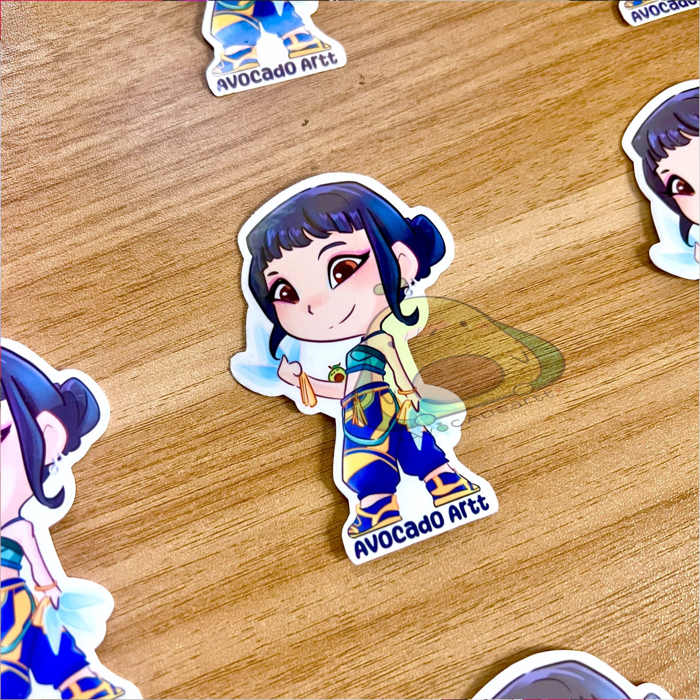 Handmade vinyl sticker of Zoey from K-Pop Demon Hunters, illustrated by Avocado Artt, featuring Zoey in a confident idol pose with detailed outfit and attitude