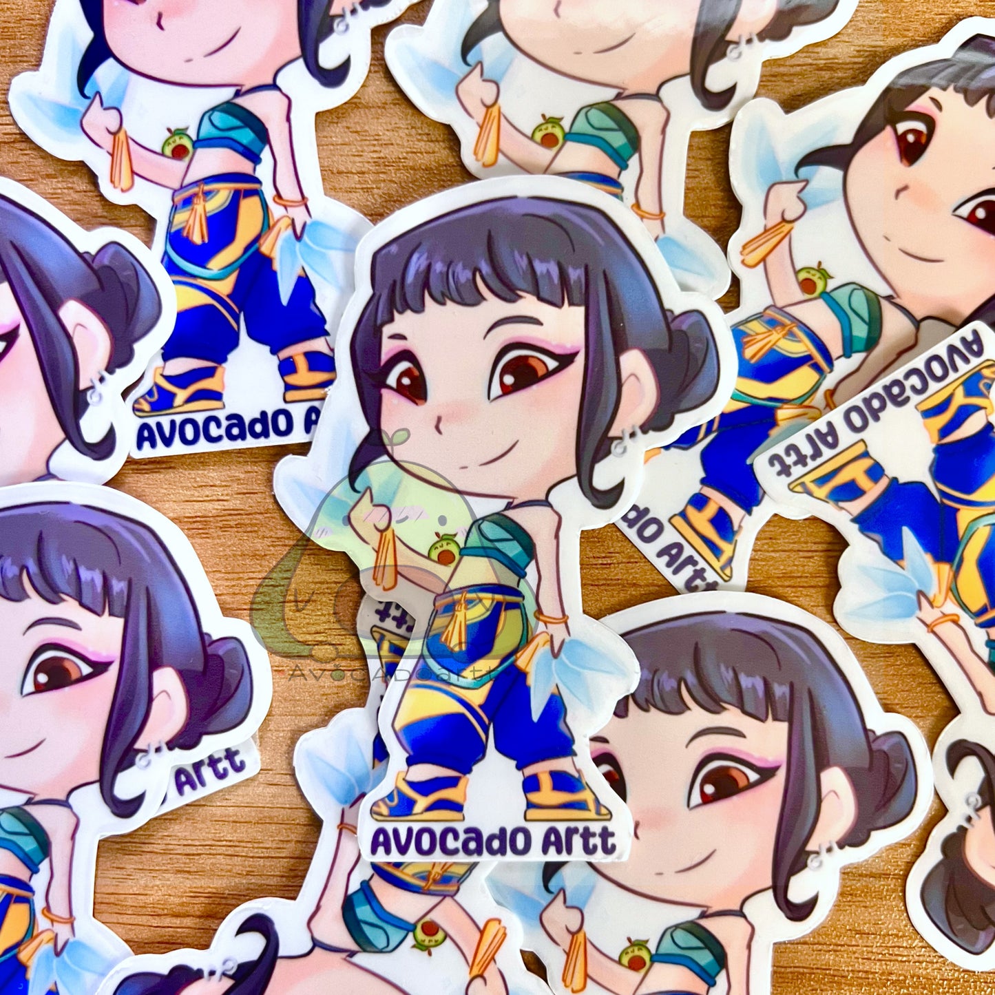 Handmade vinyl sticker of Zoey from K-Pop Demon Hunters, illustrated by Avocado Artt, featuring Zoey in a confident idol pose with detailed outfit and attitude