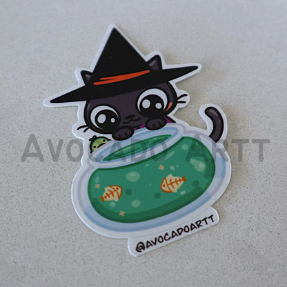 Cat Witch Cauldron Sticker