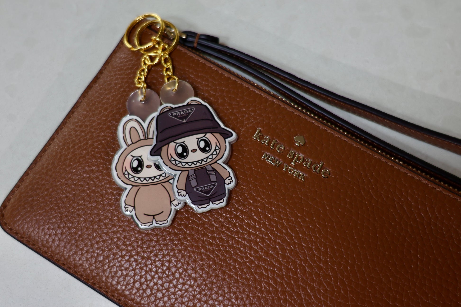 Handmade Labubu Keychain with gold chain by Avocado Artt