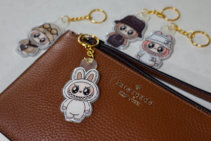 Handmade Labubu Keychain with gold chain by Avocado Artt