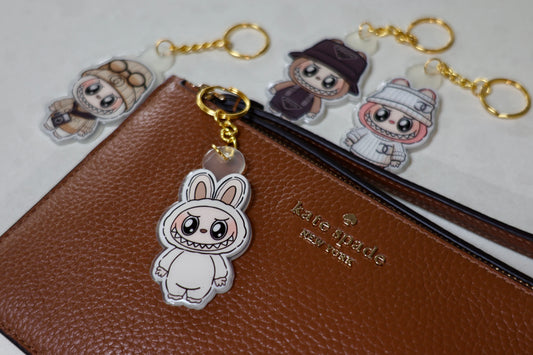 Handmade Labubu Keychain with gold chain by Avocado Artt