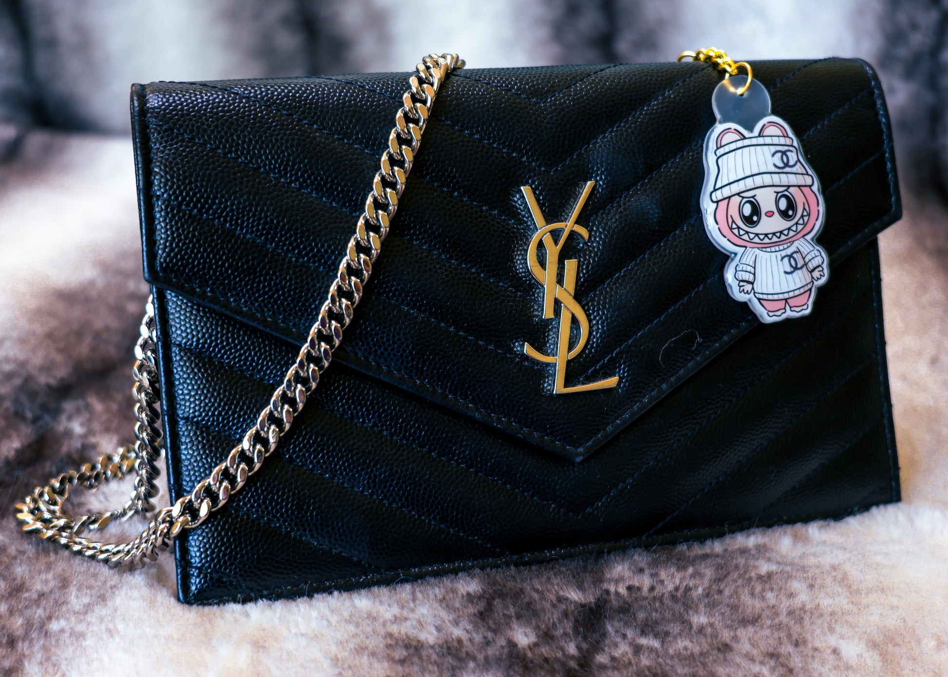 Handmade Labubu Keychain with gold chain by Avocado Artt