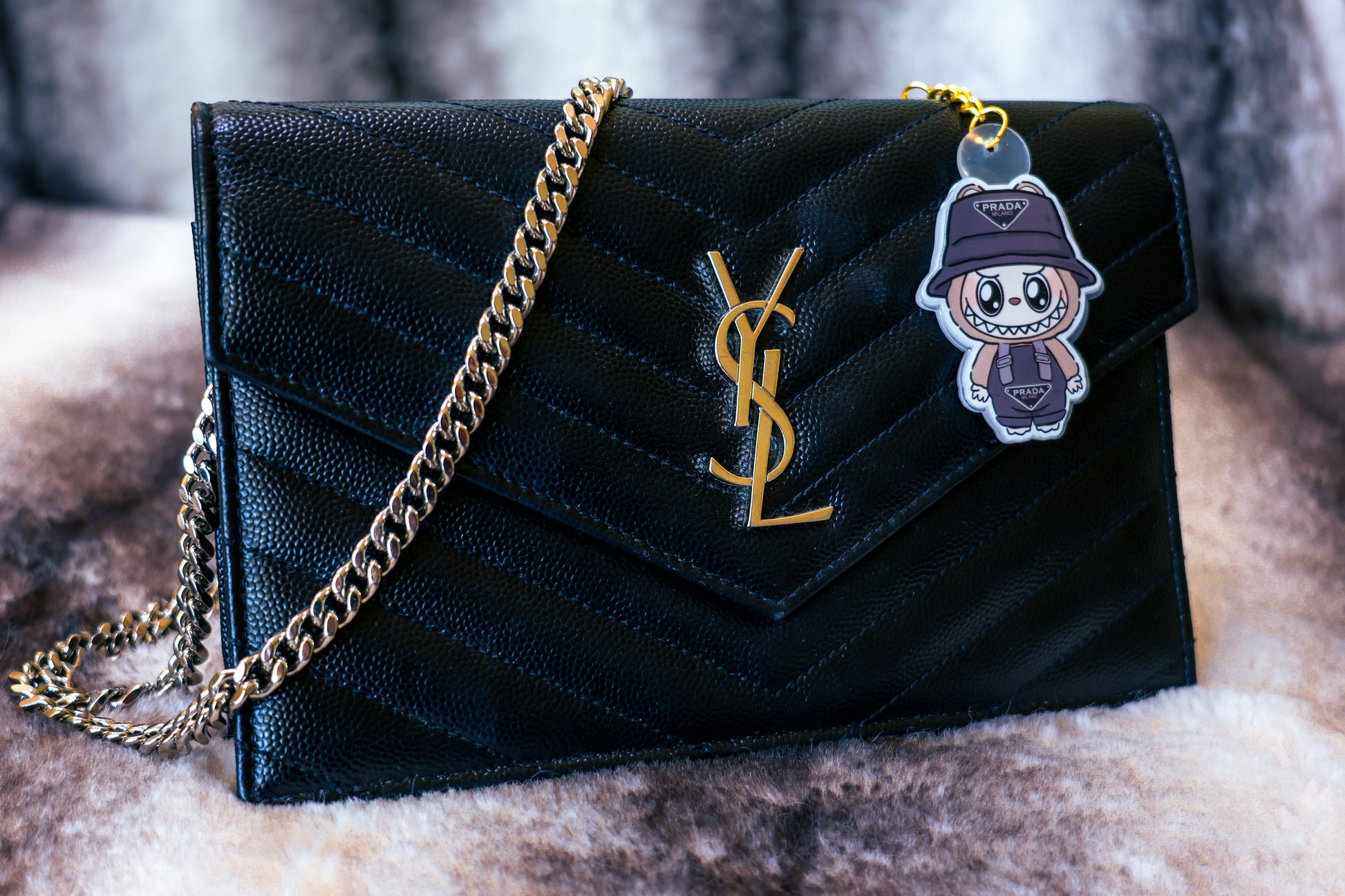 Handmade Labubu Keychain with gold chain by Avocado Artt