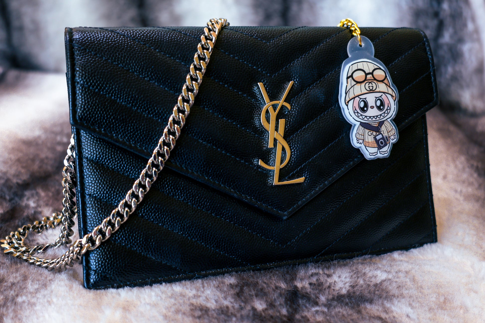 Handmade Labubu Keychain with gold chain by Avocado Artt
