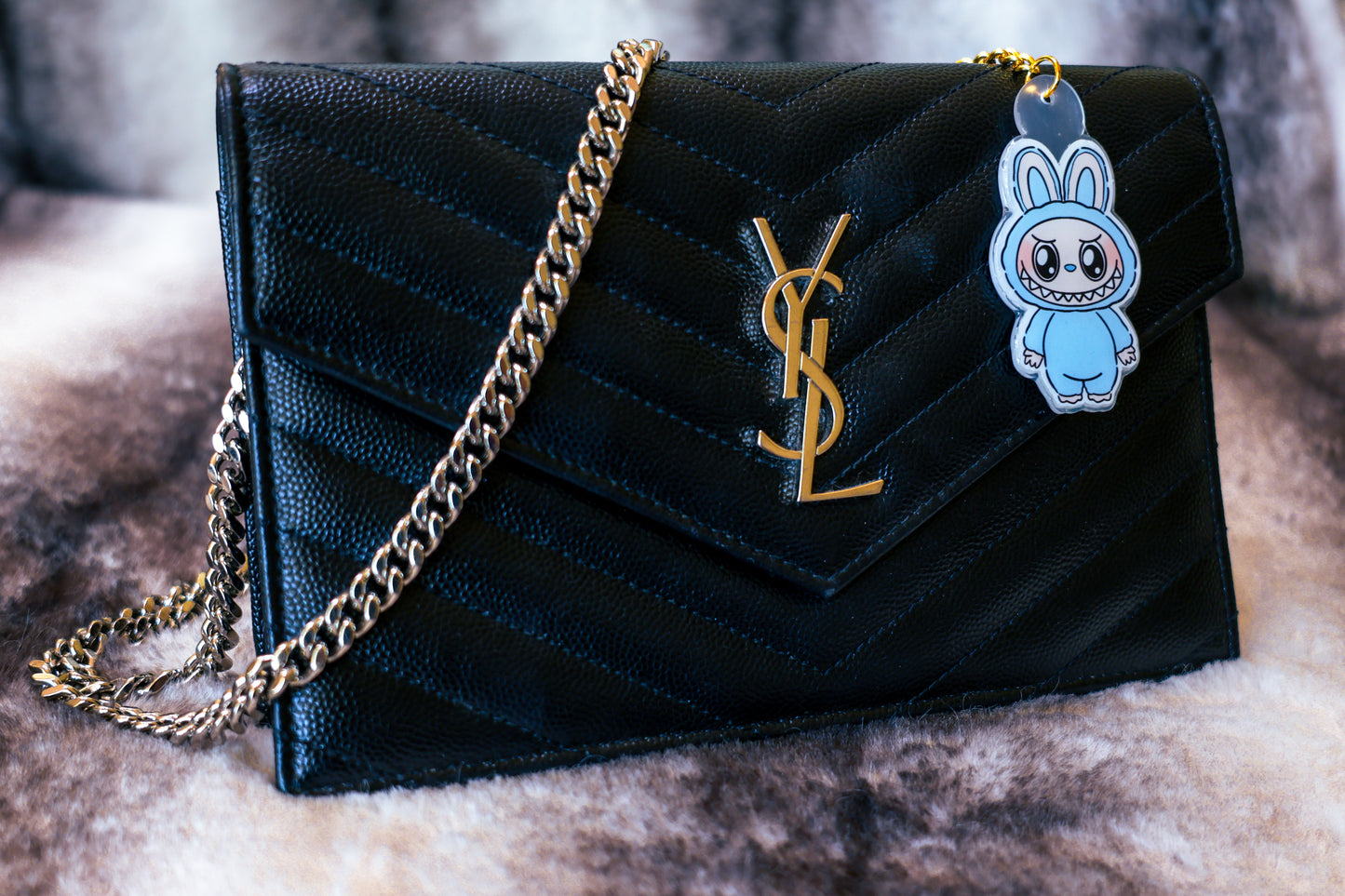 Handmade Labubu Keychain with gold chain by Avocado Artt