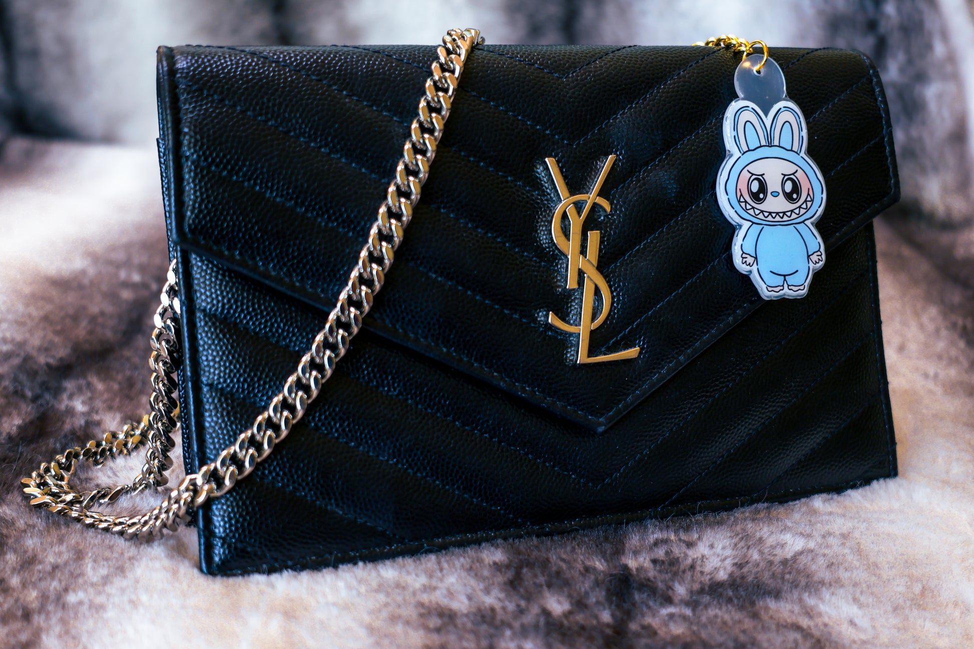 Handmade Labubu Keychain with gold chain by Avocado Artt