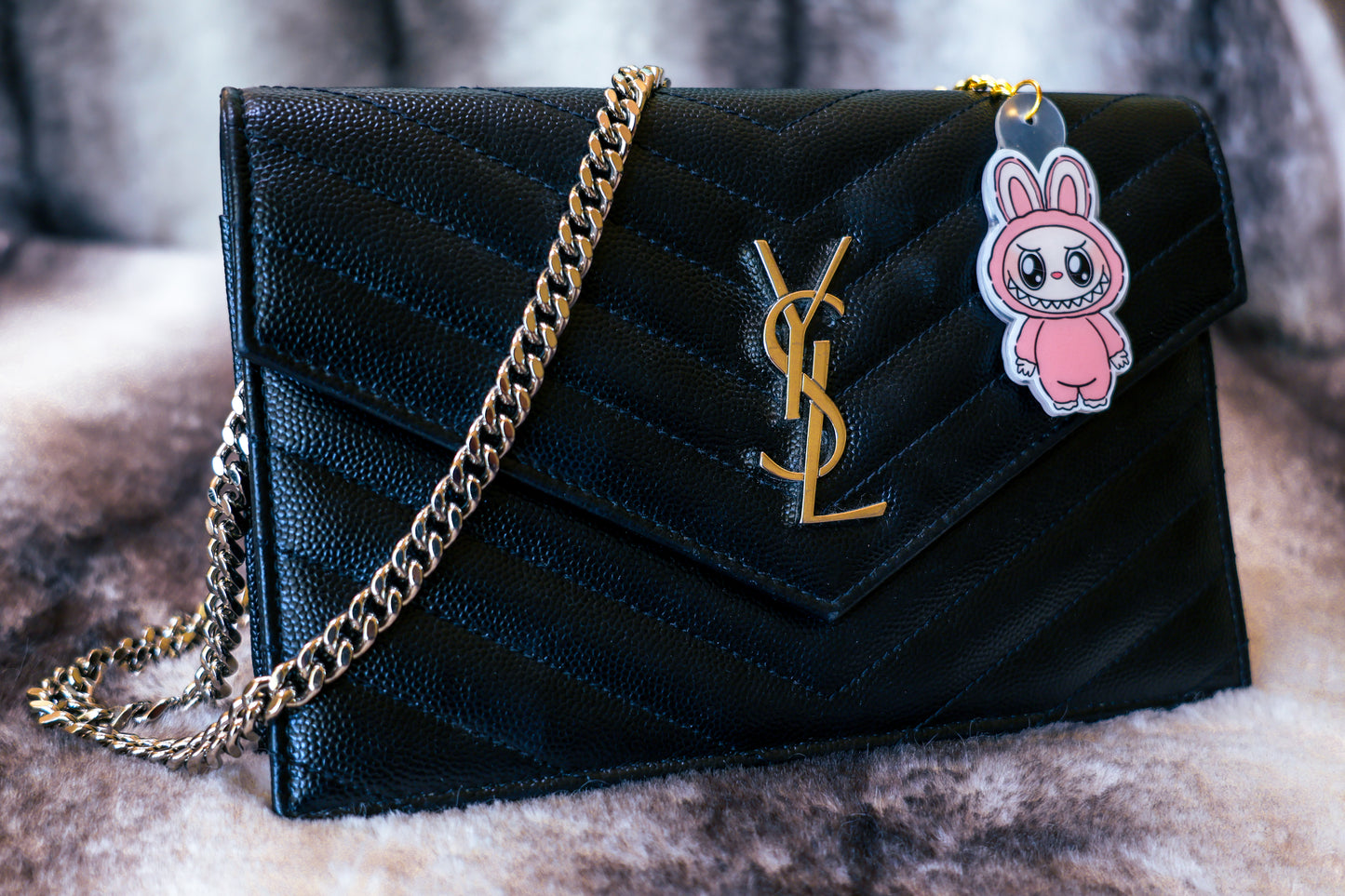 Handmade Labubu Keychain with gold chain by Avocado Artt