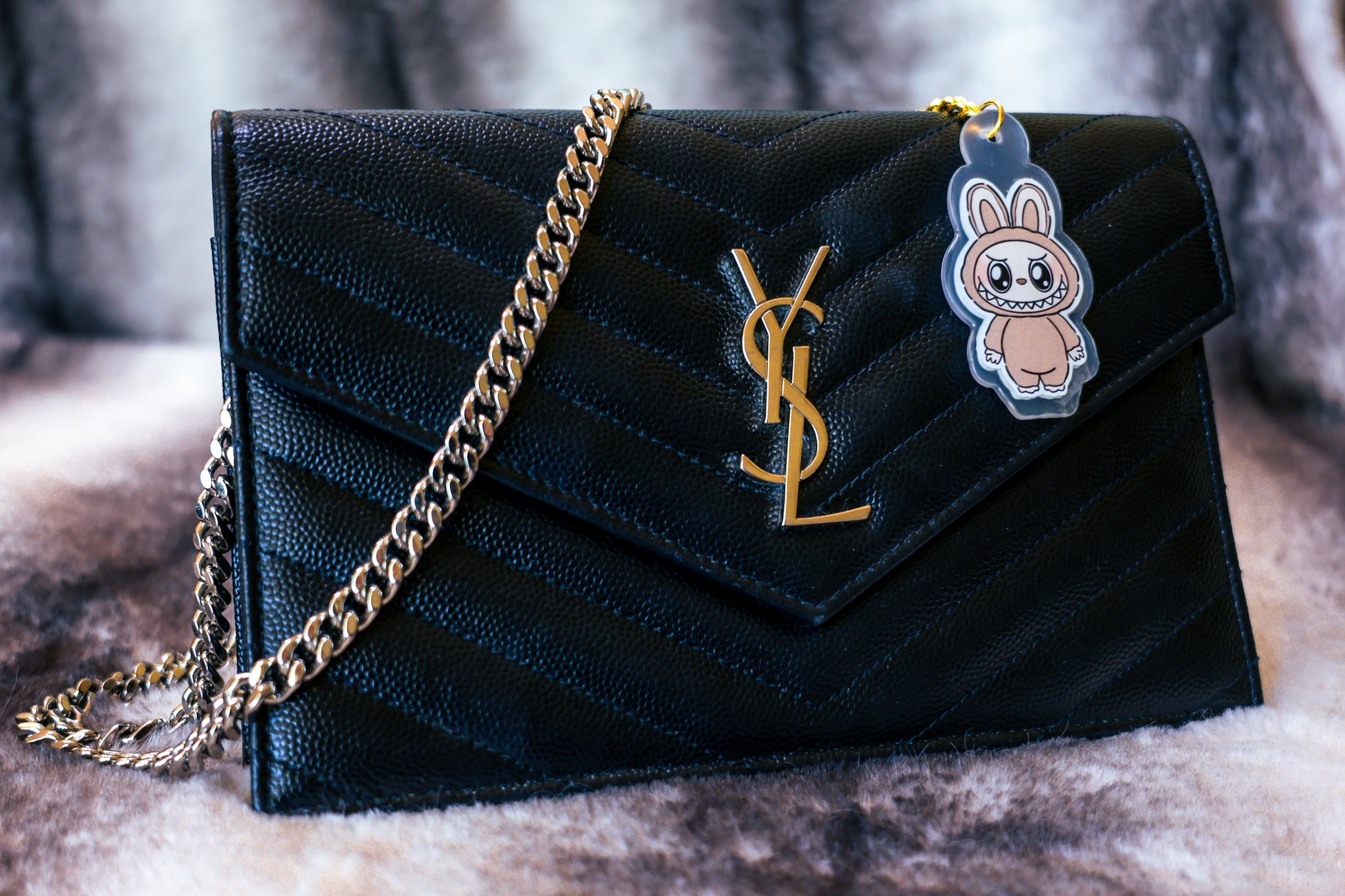 Handmade Labubu Keychain with gold chain by Avocado Artt