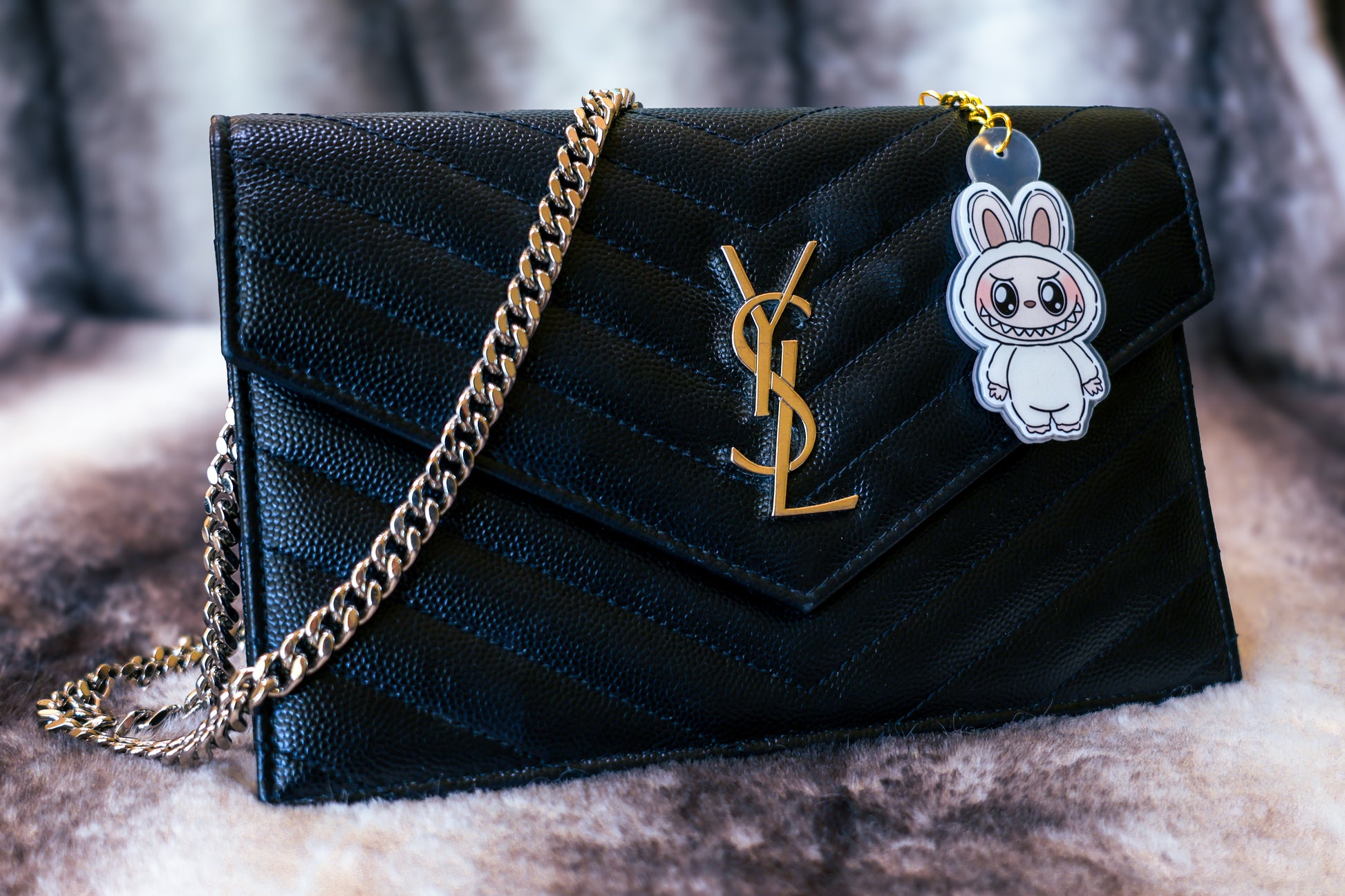 Handmade Labubu Keychain with gold chain by Avocado Artt