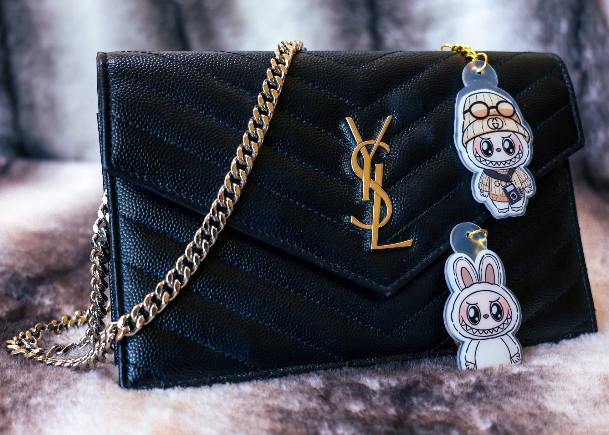 Handmade Labubu Keychain with gold chain by Avocado Artt