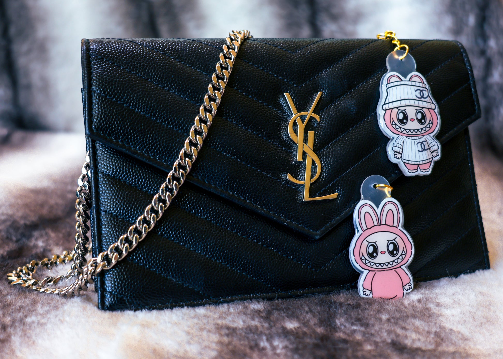 Handmade Labubu Keychain with gold chain by Avocado Artt