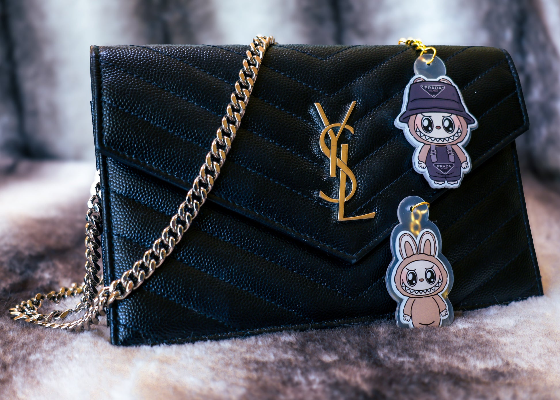 Handmade Labubu Keychain with gold chain by Avocado Artt
