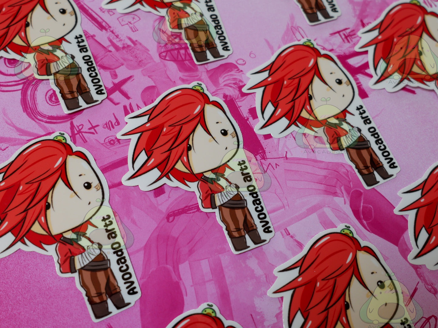 Illustrated sticker of Vi from Arcane, with a bold, fierce pose and vibrant colors. Handmade on waterproof vinyl. Made by Avocado Artt
