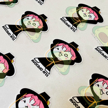 Stickers with a cartoon character and 'Avocado Art' text on a white background