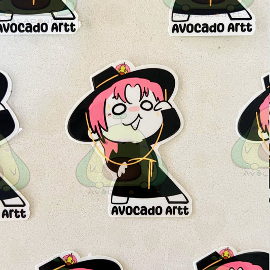 Stickers with a character design labeled 'Avocado Artt' on a beige background