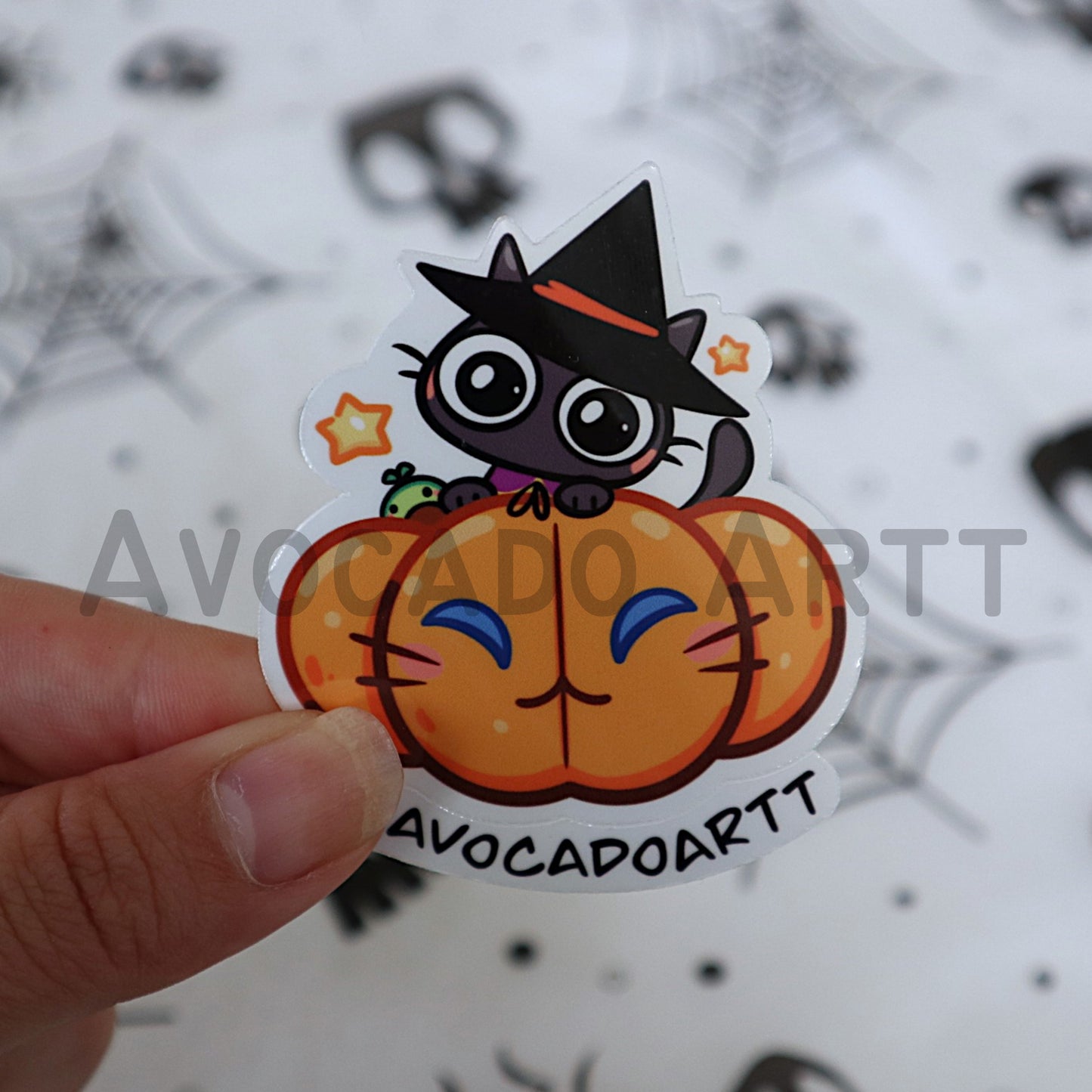 Cat Witch Pumpkin Sticker