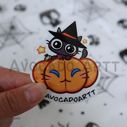 Cat Witch Pumpkin Sticker