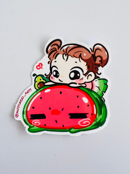 Cute Watermelon Chibi sticker: Kawaii, summer stickers, waterproof, die cut, water bottle sticker
