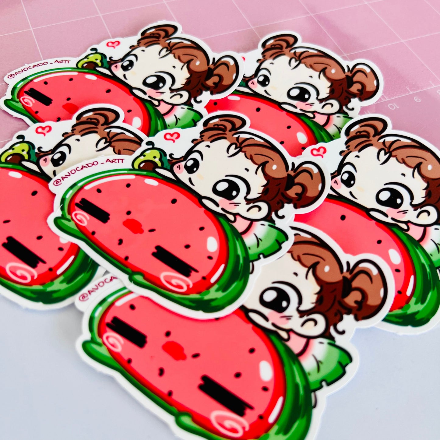 Cute Watermelon Chibi sticker: Kawaii, summer stickers, waterproof, die cut, water bottle sticker