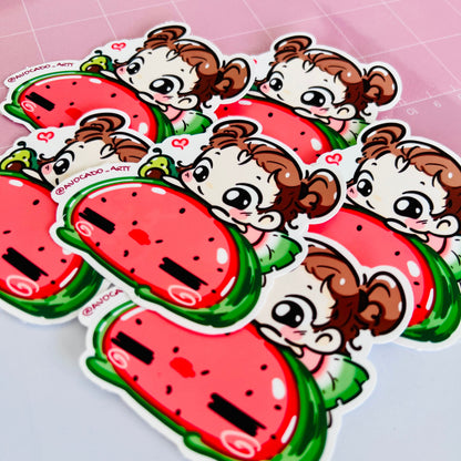 Cute Watermelon Chibi sticker: Kawaii, summer stickers, waterproof, die cut, water bottle sticker