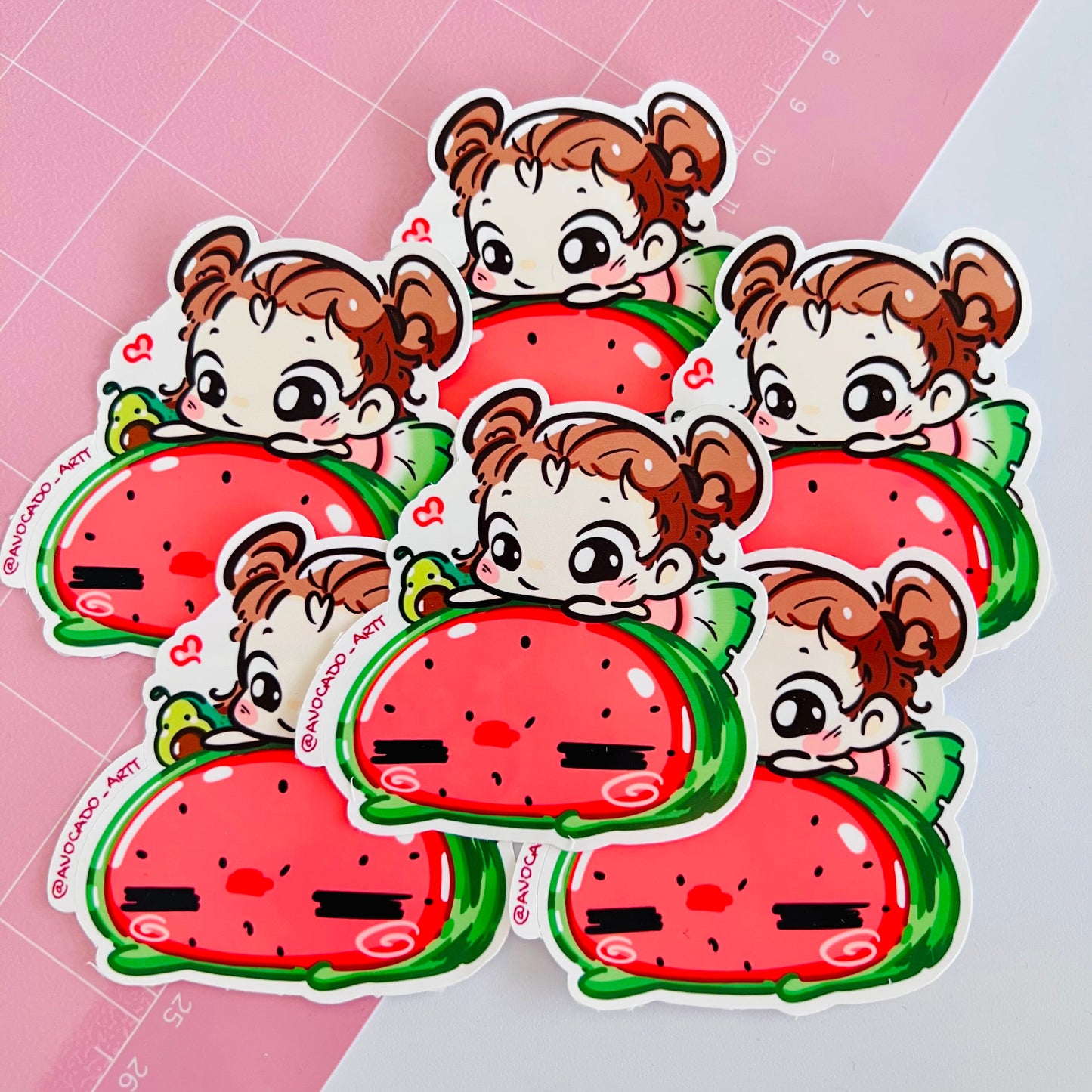 Cute Watermelon Chibi sticker: Kawaii, summer stickers, waterproof, die cut, water bottle sticker
