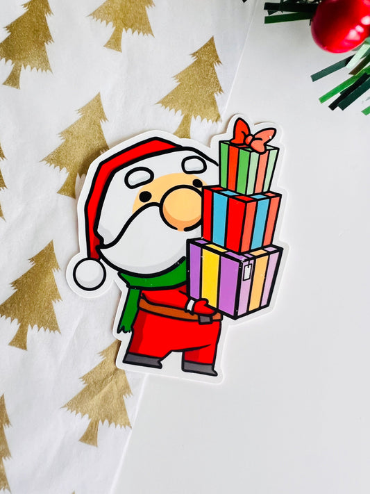 Santa with Stack of Presents Sticker