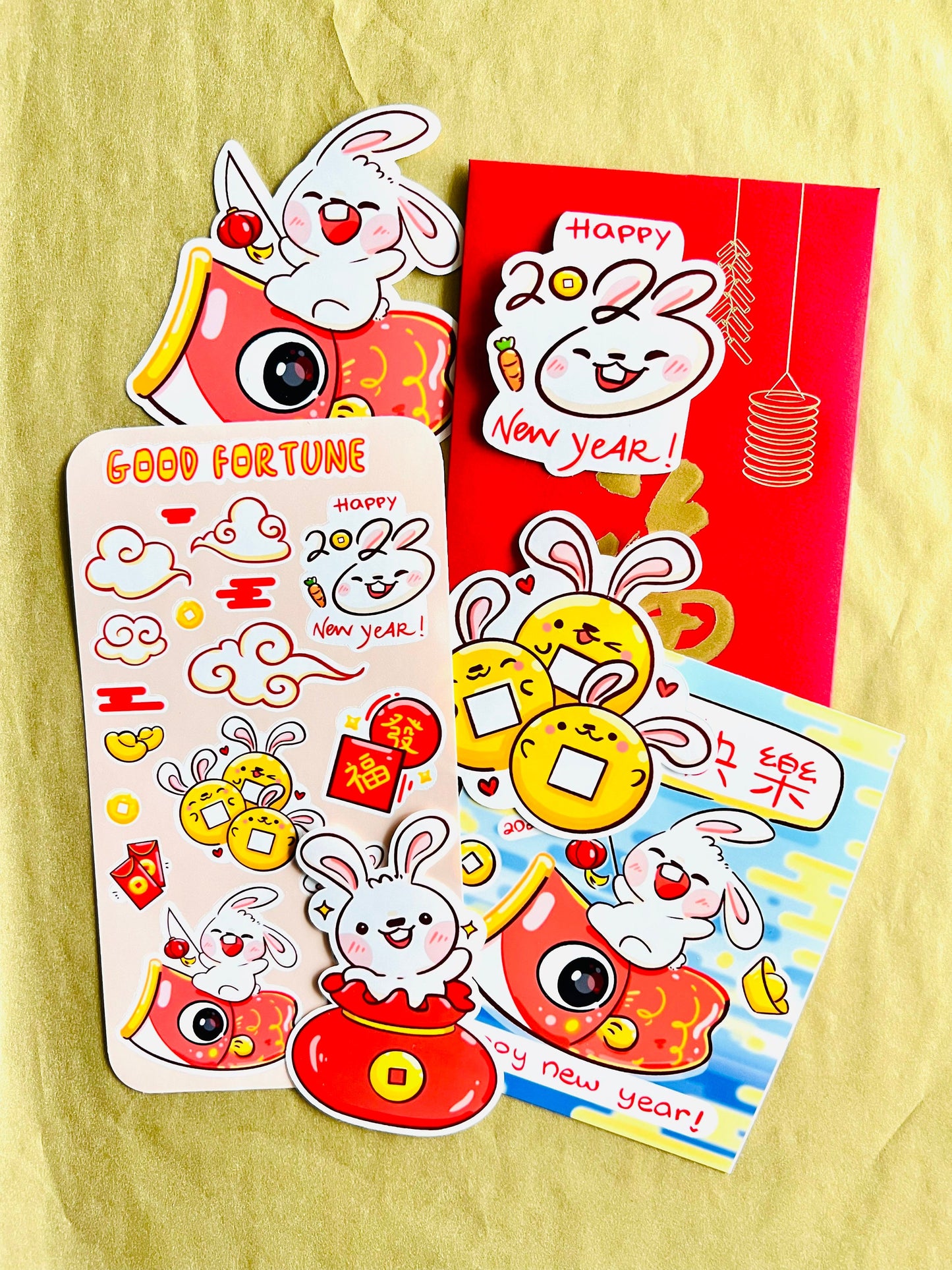 2023 Lunar New Year Sticker Set – Red Envelope, Firecracker & Lucky Charms