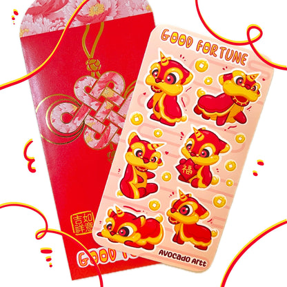 2024 Lunar New Year Sticker Set – Red Envelope, Firecracker & Lucky Charms