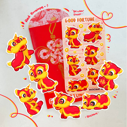 2024 Lunar New Year Sticker Set – Red Envelope, Firecracker & Lucky Charms