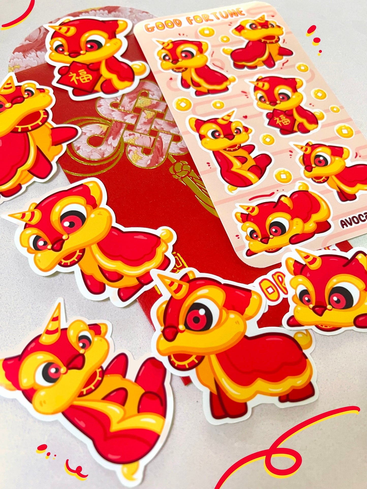2024 Lunar New Year Sticker Set – Red Envelope, Firecracker & Lucky Charms