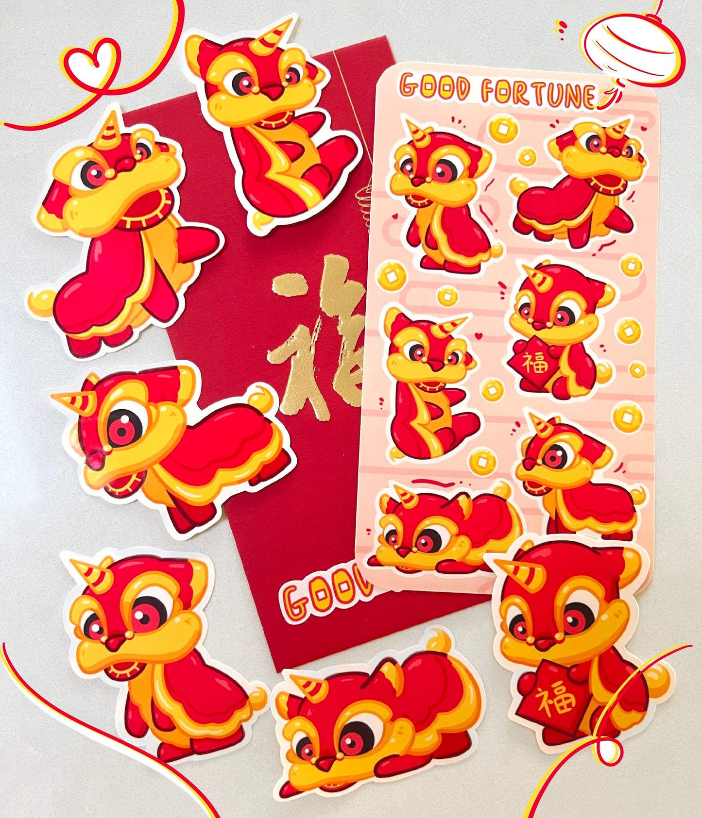 2024 Lunar New Year Sticker Set – Red Envelope, Firecracker & Lucky Charms